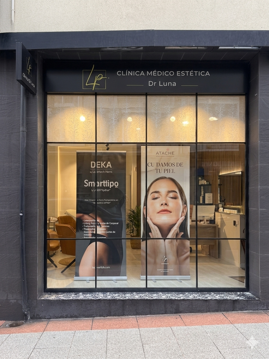 Fachada e interior de Clínica Médico Estética Dr Luna en Carretera la Palma Fene A Coruña.